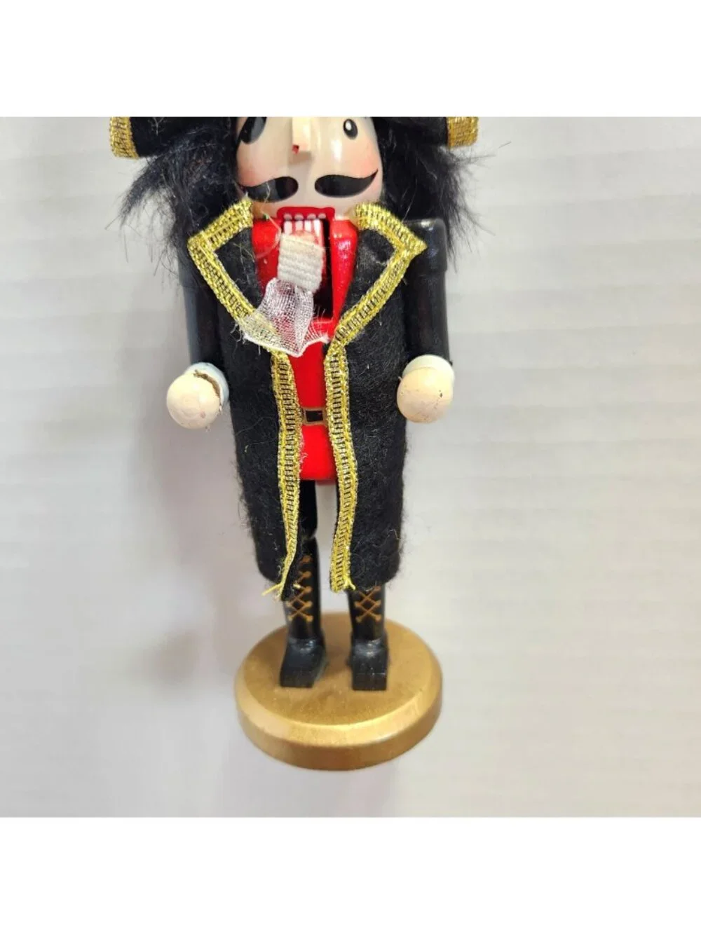 Pirate Nutcracker Christmas Ornament Wooden Black Hat Skull Crossbone Decor READ